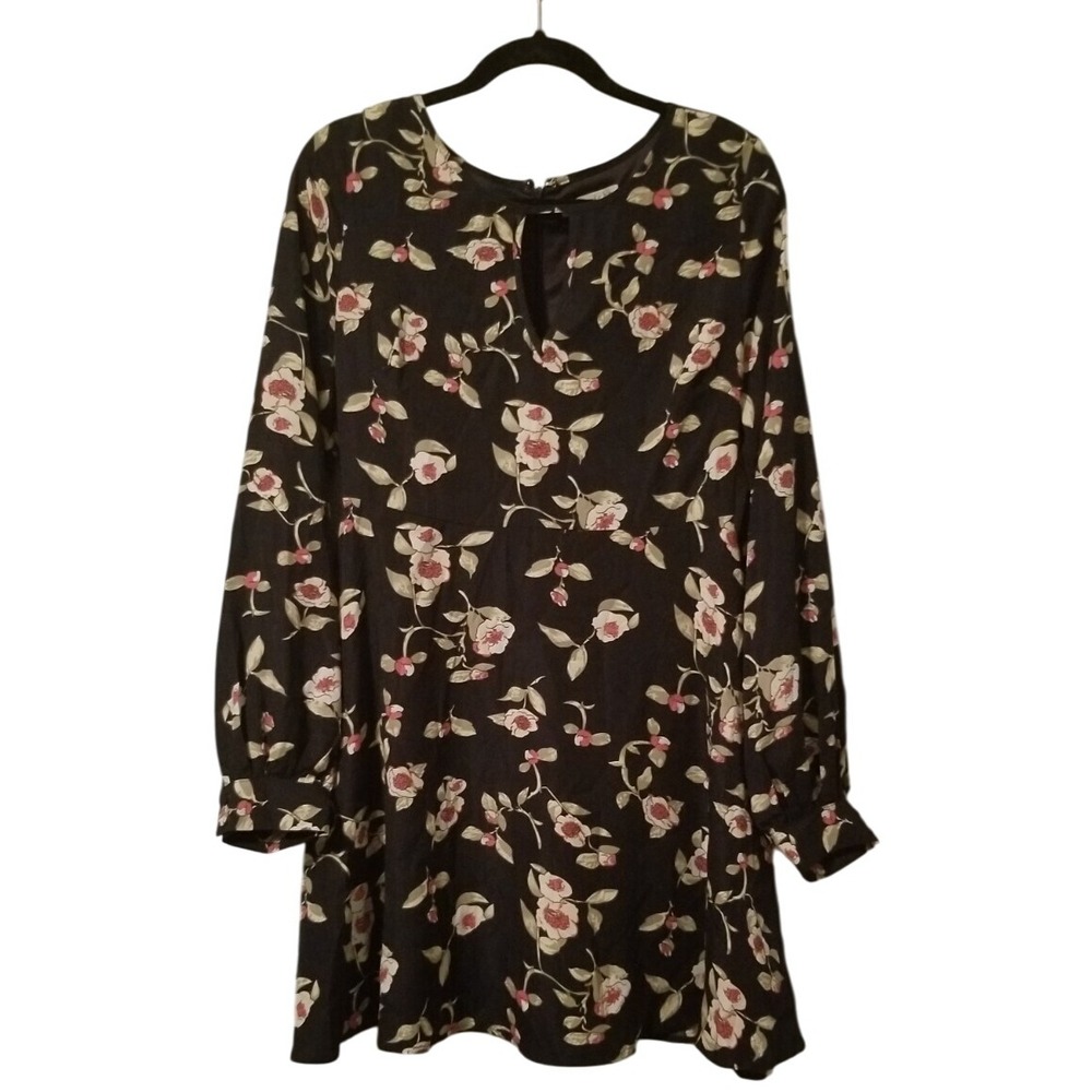 Loveriche Womens Dress Medium Black Pink Floral Long Sleeve Pockets! Flowy Boho